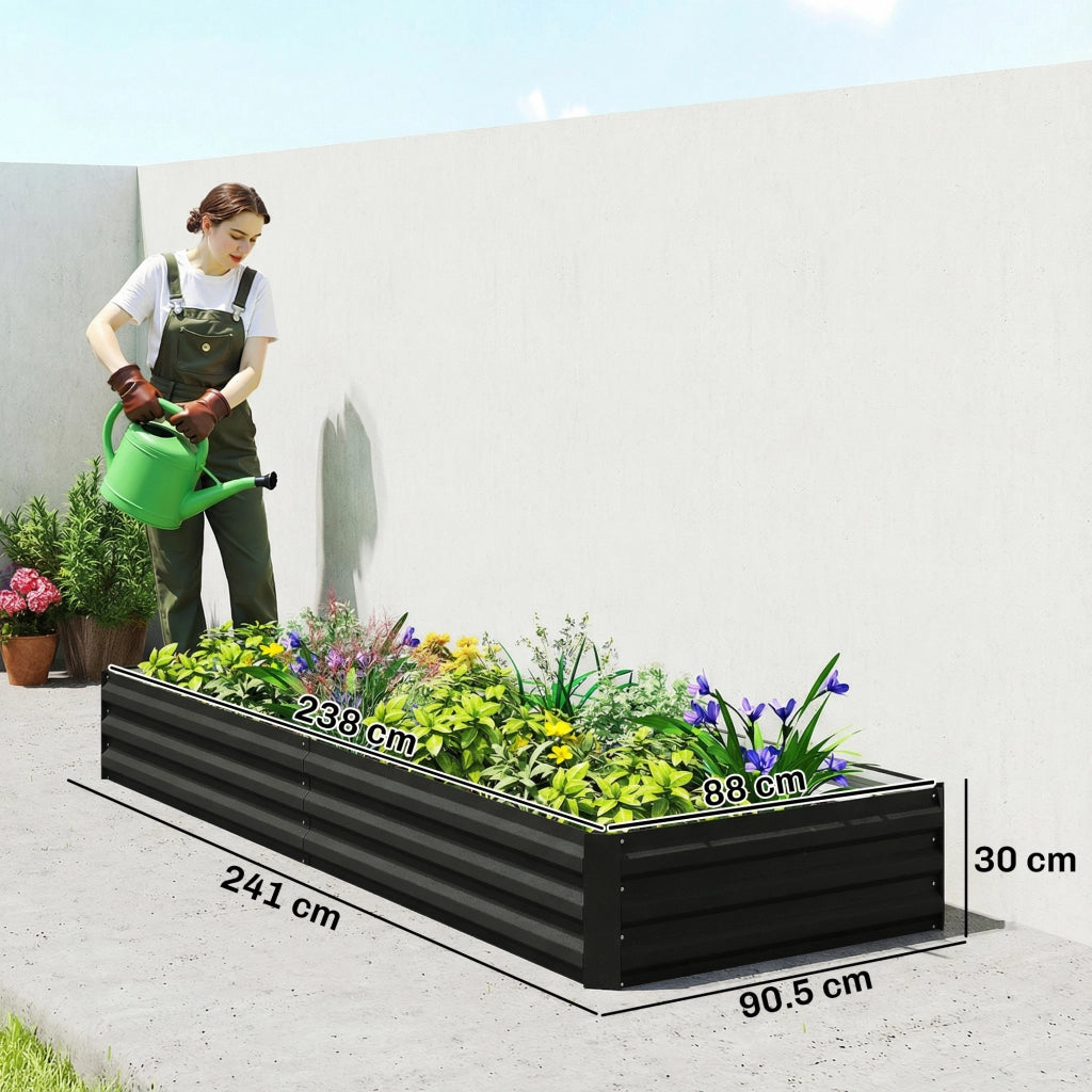 Vaschetta da giardino rettangolare ¨C zephmum ¨C nero acciaio ondulato 241x90.5x30 cm