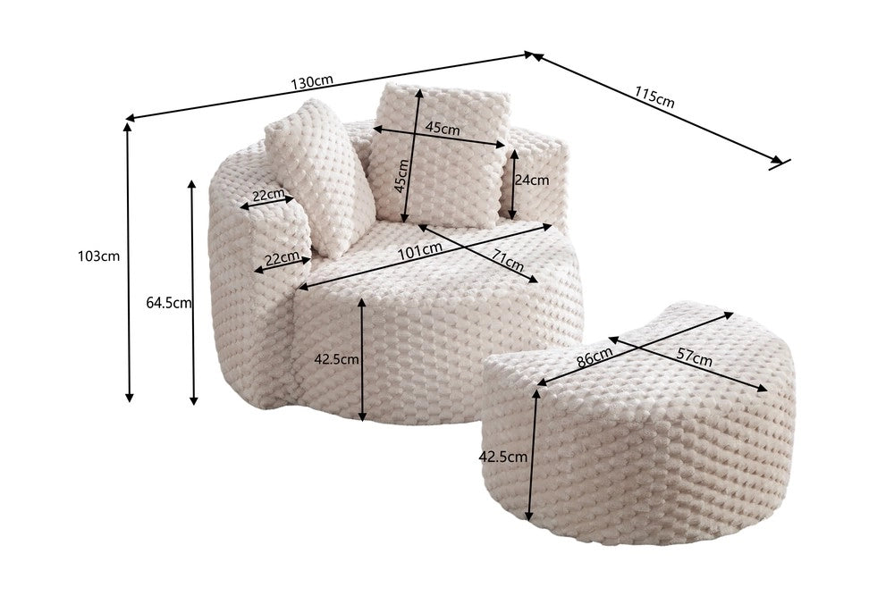 Poltrona Gigante Lazy con Poggiapiedi ¨C Xylo ¨C Ecopelliccia, 130x115x103 cm