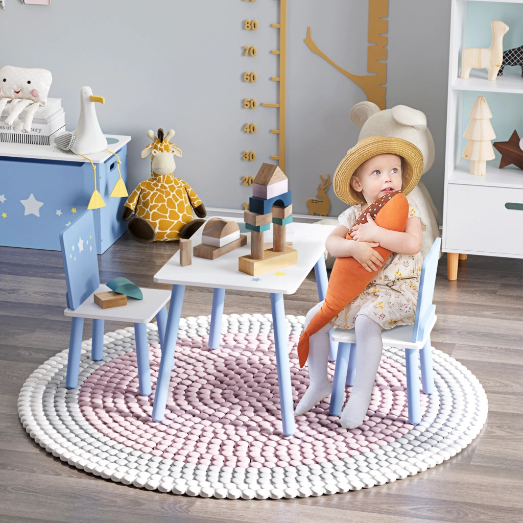 Tavolo per Bambini con Sedie ¨C zephmum ¨C 60x40x43 cm Bianco e Azul