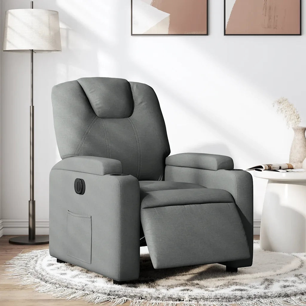 Poltrona | Sedia Relax Elettrica Reclinabile Grigio Scuro in Tessuto