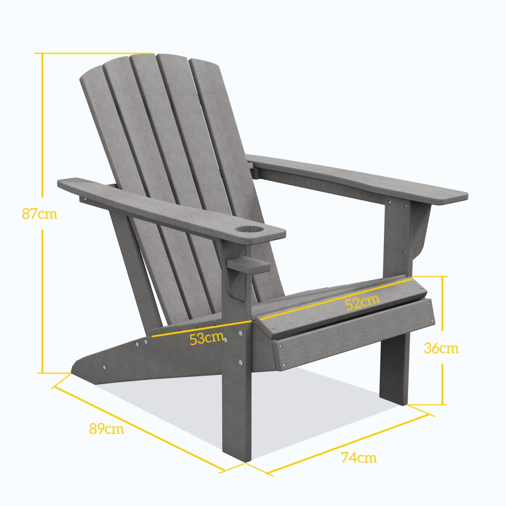 Sedia da giardino ergonomica in grigio HDPE; UV e resistenti alle intemperie; 75 x 87 x 90 cm