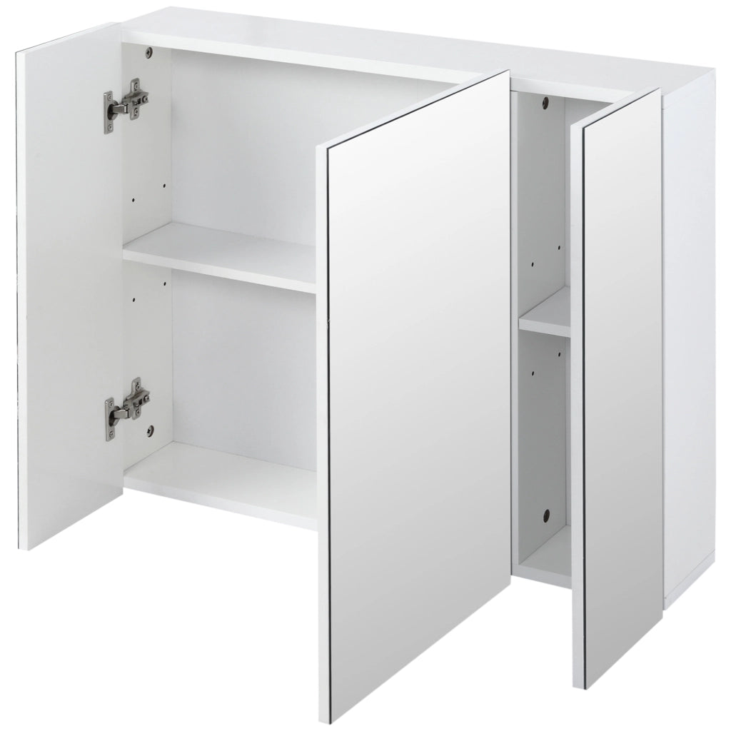 EasyComfort Armadietto Bagno con 3 Ante Specchiate e Ripiani Regolabili, 70x15x60cm, Bianco