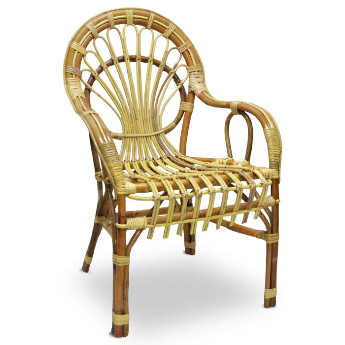 Poltrona sedia Malacca bassa in legno di bambù e giunco intrecciato a mano