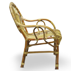 Poltrona sedia Malacca bassa in legno di bambù e giunco intrecciato a mano