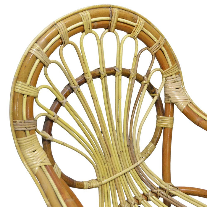 Poltrona sedia Malacca bassa in legno di bambù e giunco intrecciato a mano