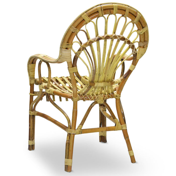 Poltrona sedia Malacca bassa in legno di bambù e giunco intrecciato a mano