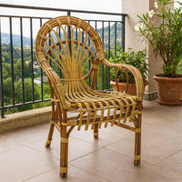 Poltrona sedia Malacca bassa in legno di bambù e giunco intrecciato a mano