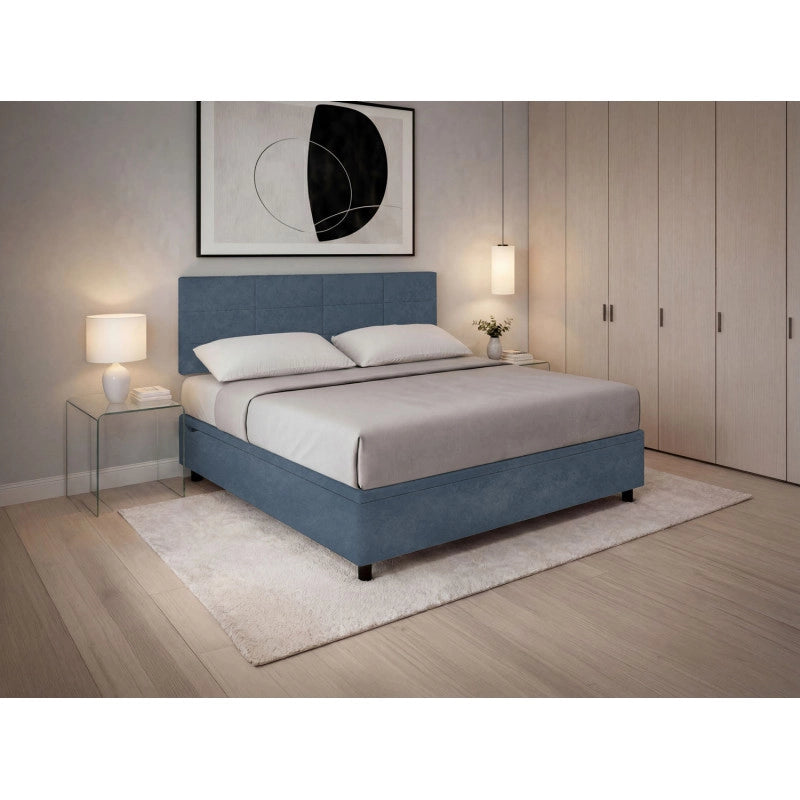 Letto imbottito Letto Matrimoniale alla Francese 140x200 cm Square - Contenitore,Microfibra,Blu
