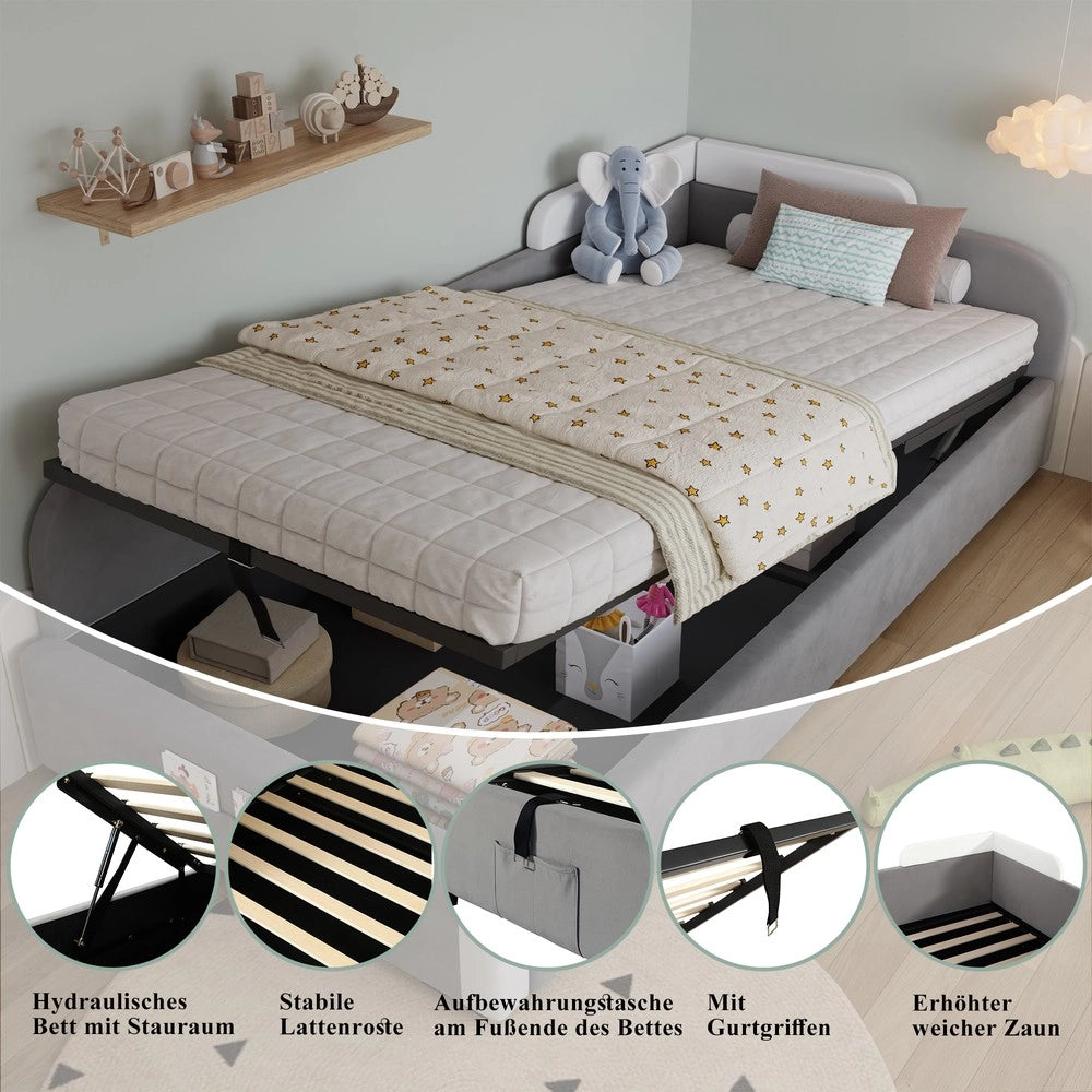 Letto imbottito singolo contenitore ¨C Minimal ¨C Grigio velluto multistrato 90x200cm