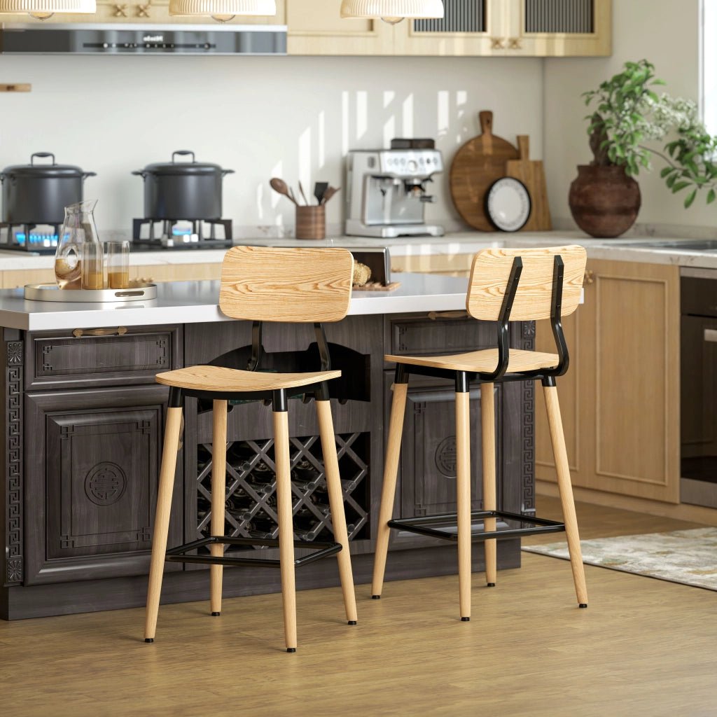 Set 2 Sedie da Bar con Schienale ¨C zephmum ¨C Legno e Metallo Colore Chiaro