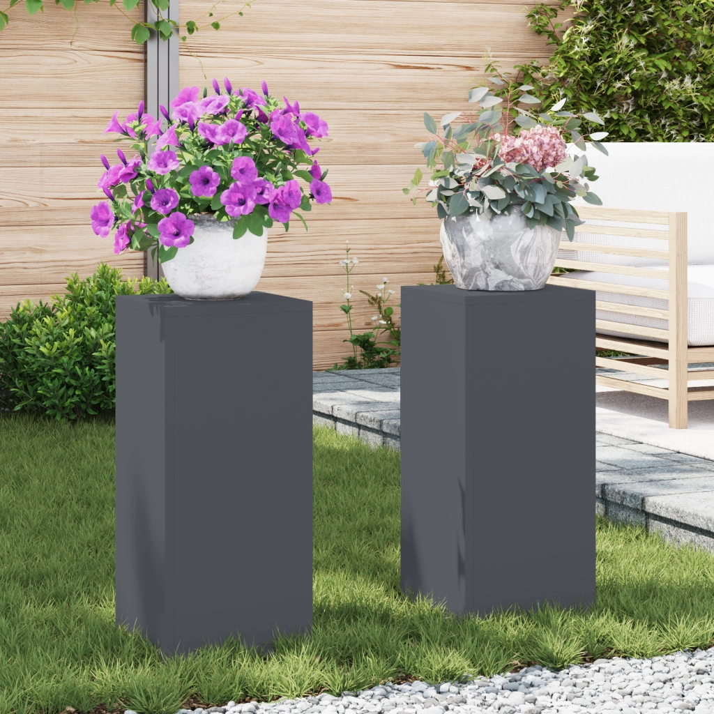 Supporti per Piante da Esterno Pillar 2 pcs Antracite 24x24x55 cm Acciaio