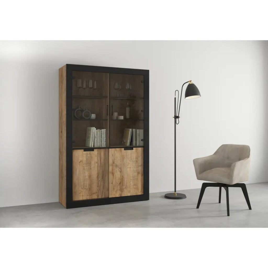 Vetrina design collezione MEUNIER colori Quercia samdal e nero opaco – 4 porte