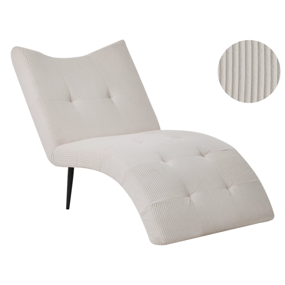 Chaise longue con rivestimento in velluto a coste tortora trapuntatura a bottoni, senza braccioli, design moderno per soggiorno