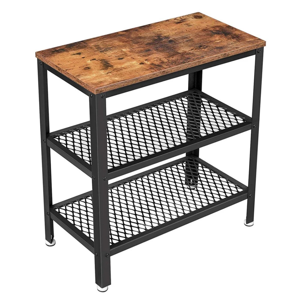 Tavolino laterale consolle con 2 ripiani in rete per ingresso soggiorno camera da letto ufficio 60 x 30 x 60 cm salvaspazio facile da montare stile industriale marrone rustico 12_0007570