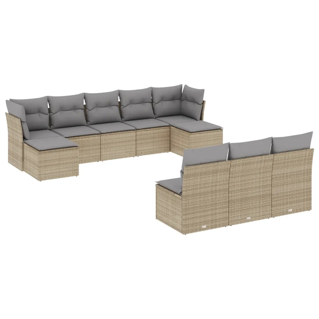 Set Divano da Giardino 10 pz con Cuscini Beige in Polyrattan 3250128