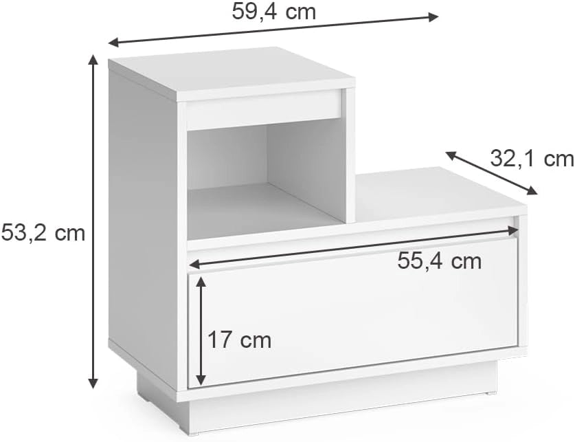 Comodino Tina, Bianco, 59.4 x 53.2 cm Set di 2