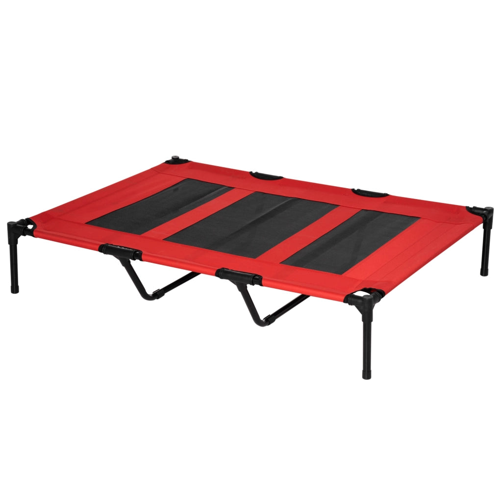 Lettino per Cani 50kg max Rialzato con Borsa da Viaggio, in Metallo e Tessuto Oxford, 122x92x23 cm, Rosso