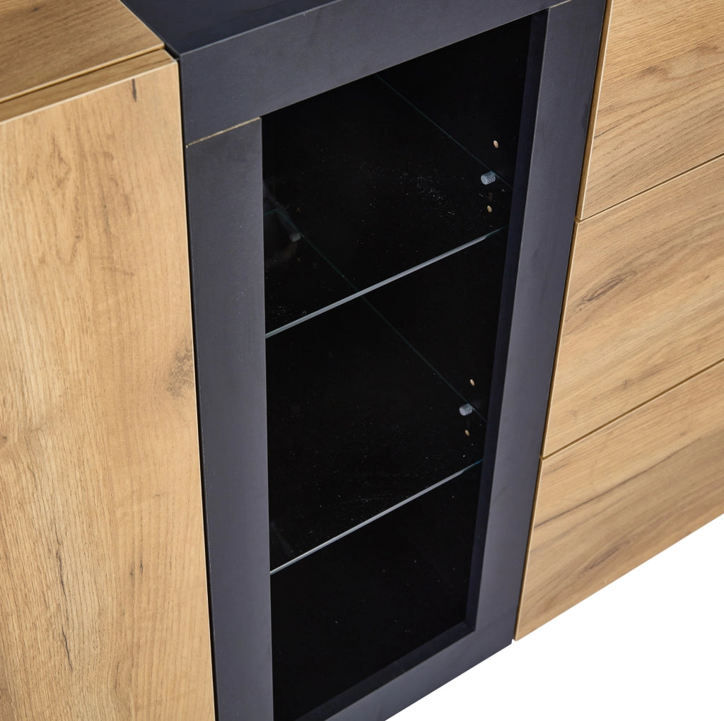 Credenza moderna con LED, ante in vetro e ampio spazio contenitivo