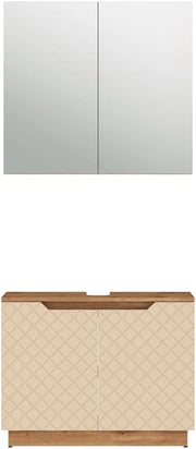 Set di mobili da bagno Lotta, Rovere/cashmere con struttura in piastrelle, 2 parti