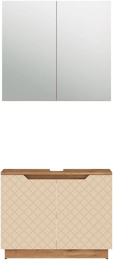 Set di mobili da bagno Lotta, Rovere/cashmere con struttura in piastrelle, 2 parti
