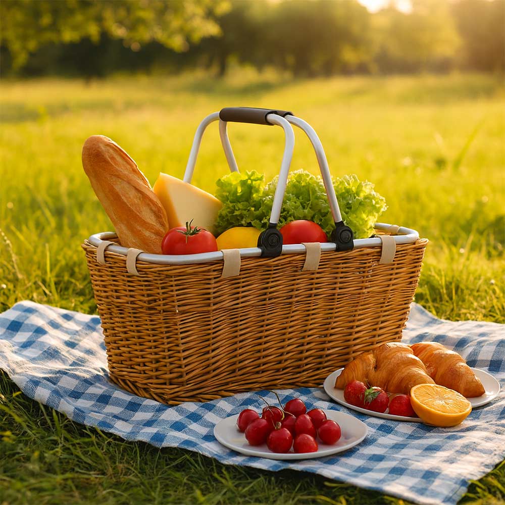 Cesto cestino in vimini per la spesa con manici in metallo cm 47,5 x 28,5 x h 25