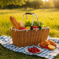 Cesto cestino in vimini per la spesa con manici in metallo cm 47,5 x 28,5 x h 25