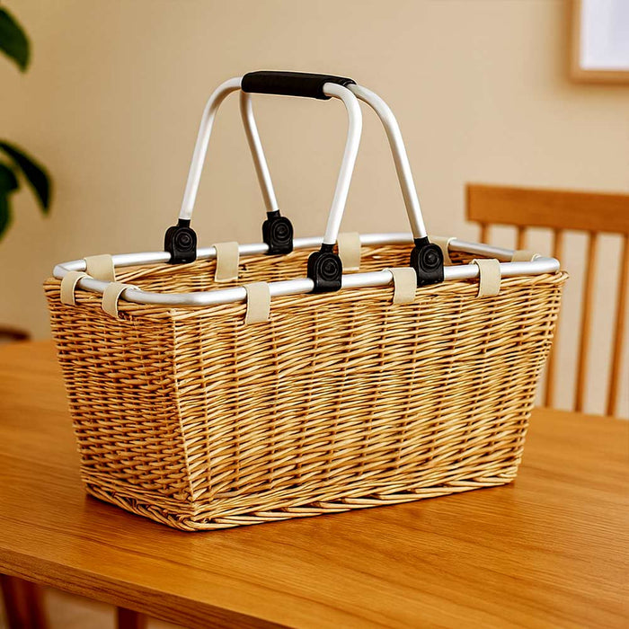 Cesto cestino in vimini per la spesa con manici in metallo cm 47,5 x 28,5 x h 25