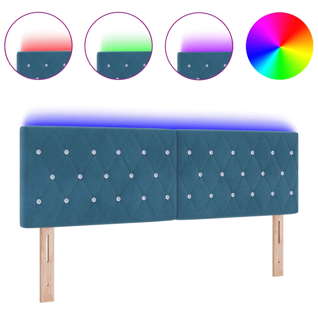 Testiera LED con bottoni in cristallo blu scuro 72 cm in velluto