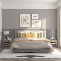Set di 2 Comodini Moderni con Cassetto e Mensola, Base Rialzata e Gambe in Legno, 50x39x51cm, Bianco e Rovere