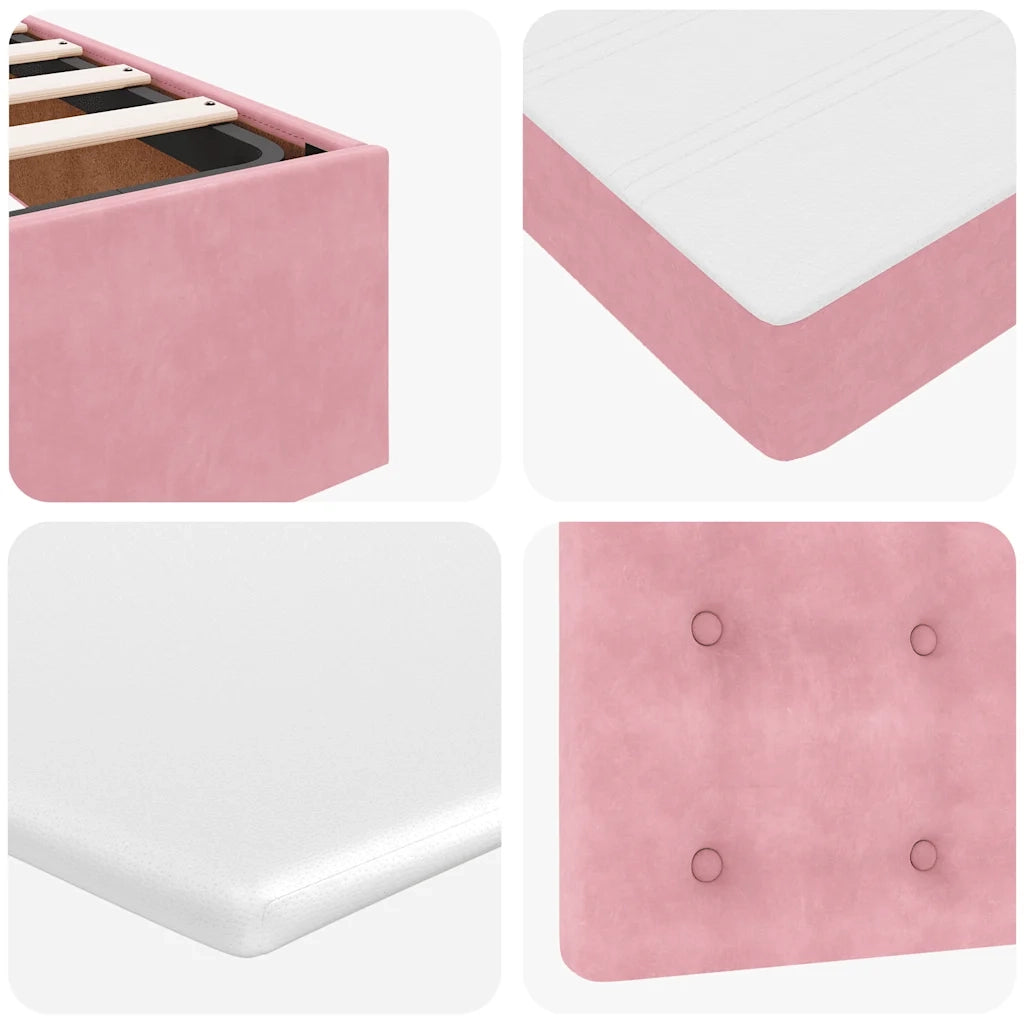 Struttura Letto Pouf con Materasso Rosa 90x200 cm in Velluto 3311896