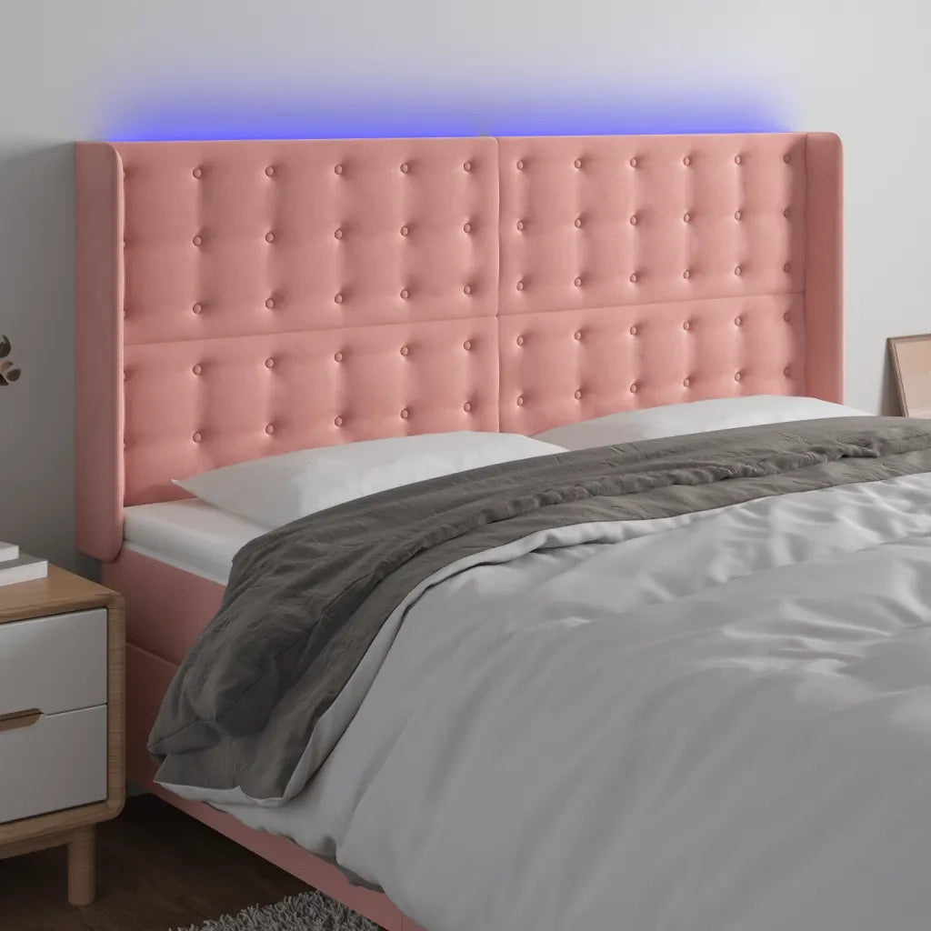 Testiera a LED rosa 183x16x118/128 cm in Velluto 3124547