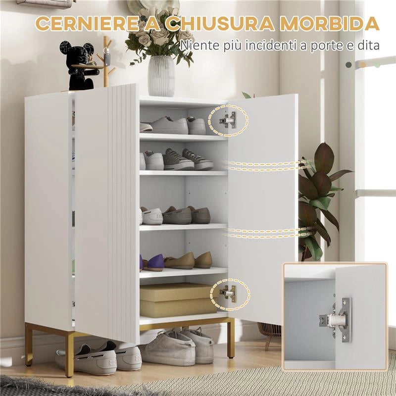 MOBILE SCARPIERA PER 15-20 PAIA DI SCARPE, RIPIANI REGOLABILI E CHIUSURA AMMORTIZZATA, BIANCO 72L X 31.5P X 95A CM