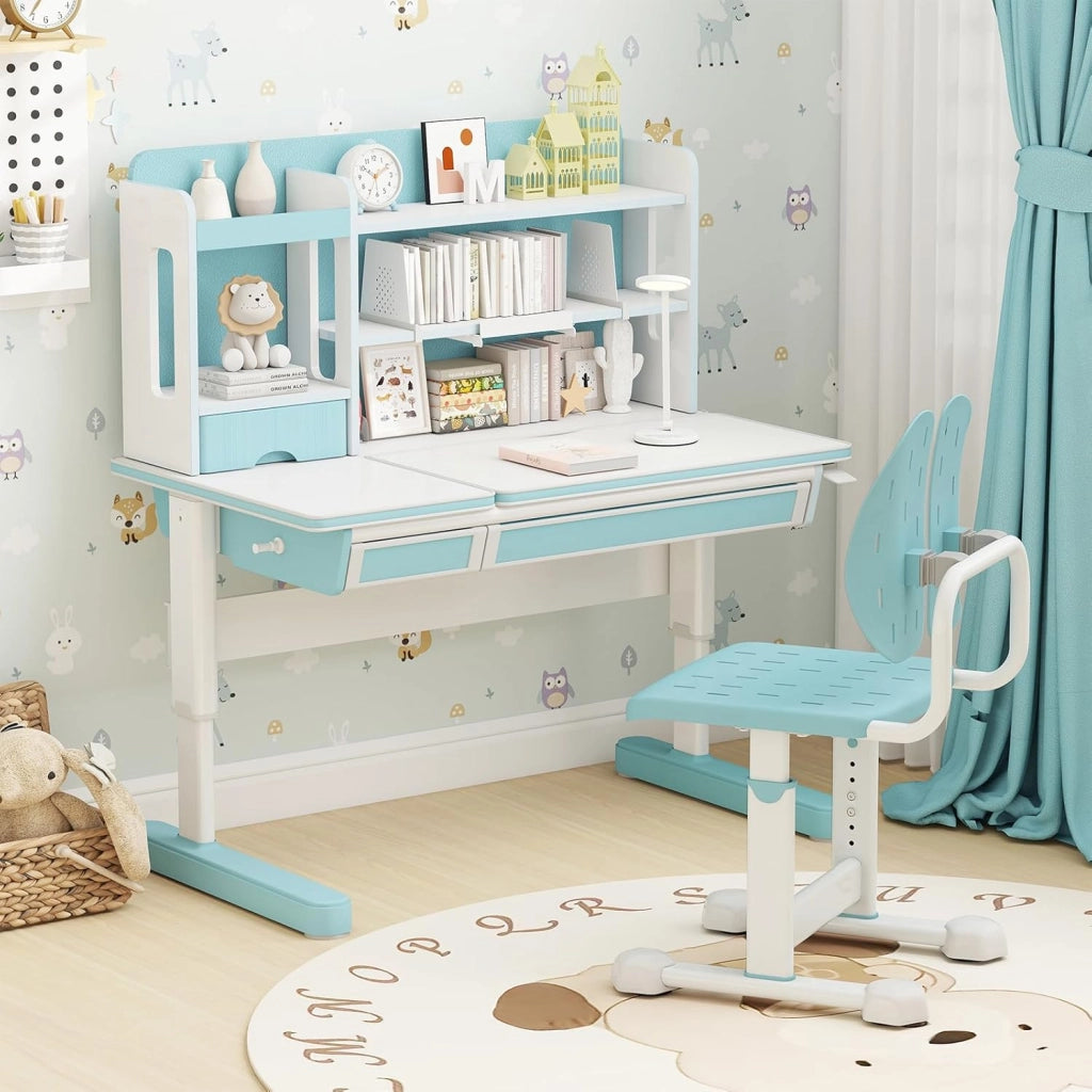 Sedia per Bambini 3+ Anni, Poltrona Ergonomica con Doppi Supporti Dorsali e Seduta Traspirante e Struttura in Metallo Resistente, Sedia Regolabile in Altezza per Camera da Letto (Blu)