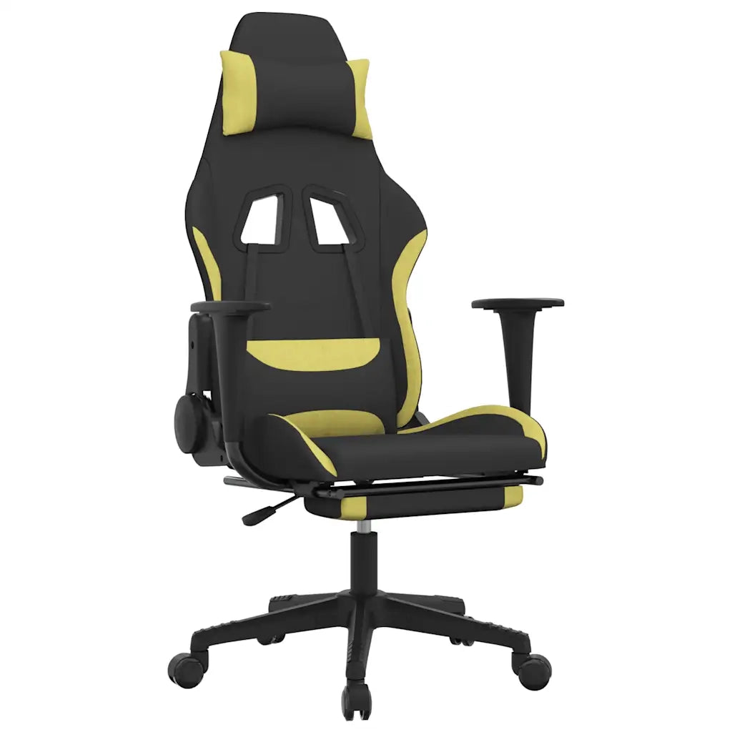 Sedia da Gaming Massaggio e Poggiapiedi Nero e Verde Chiaro 345506