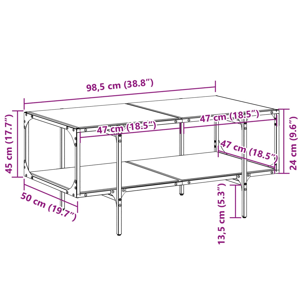 2 pz Tavolini da salotto | Tavolino da caff¨¨ | Tavolino da Soggiorno con Piano Vetro Trasparente 98,5x50x45 cm Acciaio