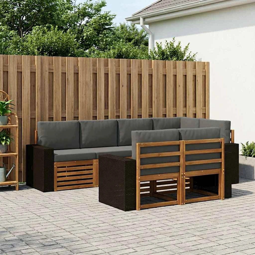 Set di divani da esterno 7 pz Naturale e Antracite Poliestere 3384483