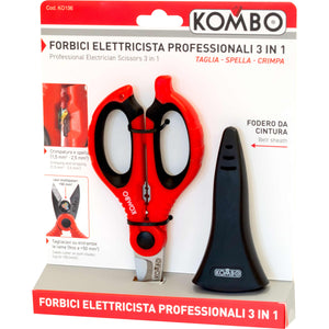 Kit 2 Pezzi Forbici Elettricista Professionali 3 in 1 KOMBO – Taglio, Spellafili e Crimpatrice