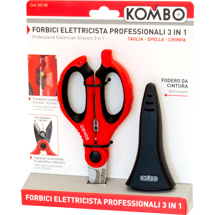 Kit 2 Pezzi Forbici Elettricista Professionali 3 in 1 KOMBO – Taglio, Spellafili e Crimpatrice