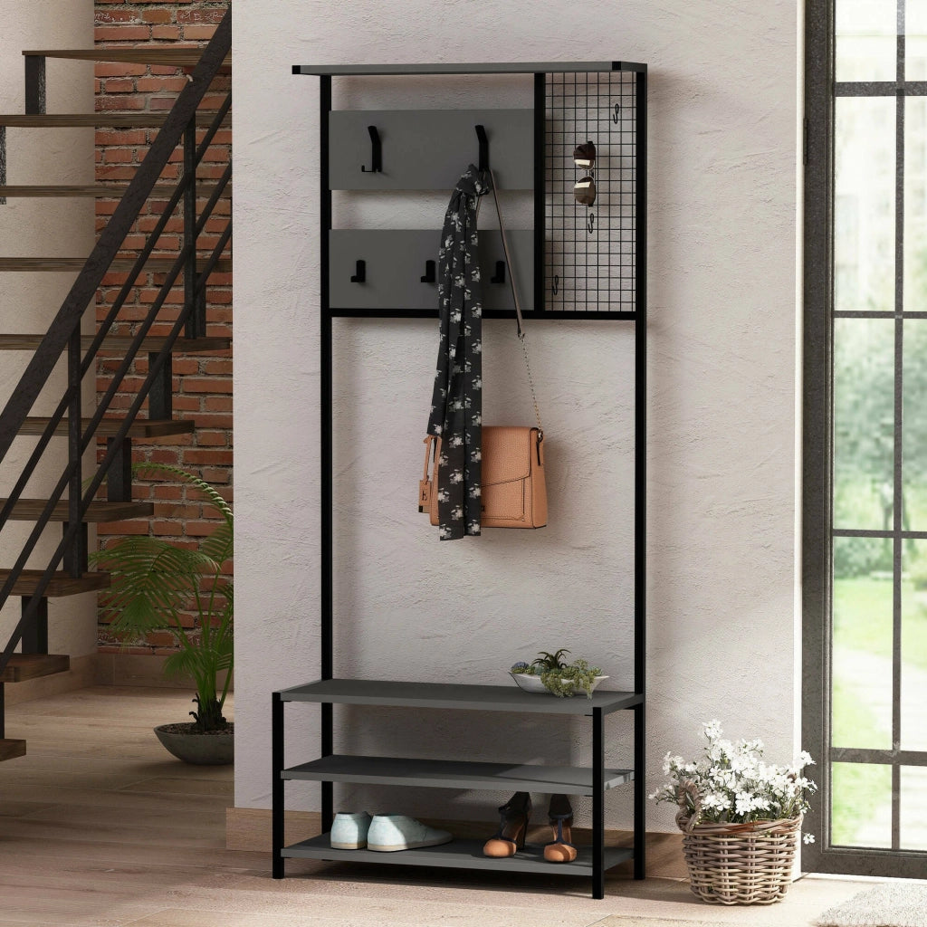 Varsavia, Mobile da Ingresso 3 Ripiani, 78x30x182h cm Nero Antracite