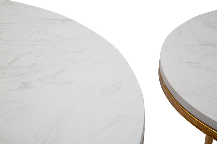 Tavolinetti Simply Marble Coppia Ø52x63-42x53 cm in Ferro e Marmo Oro e Bianco