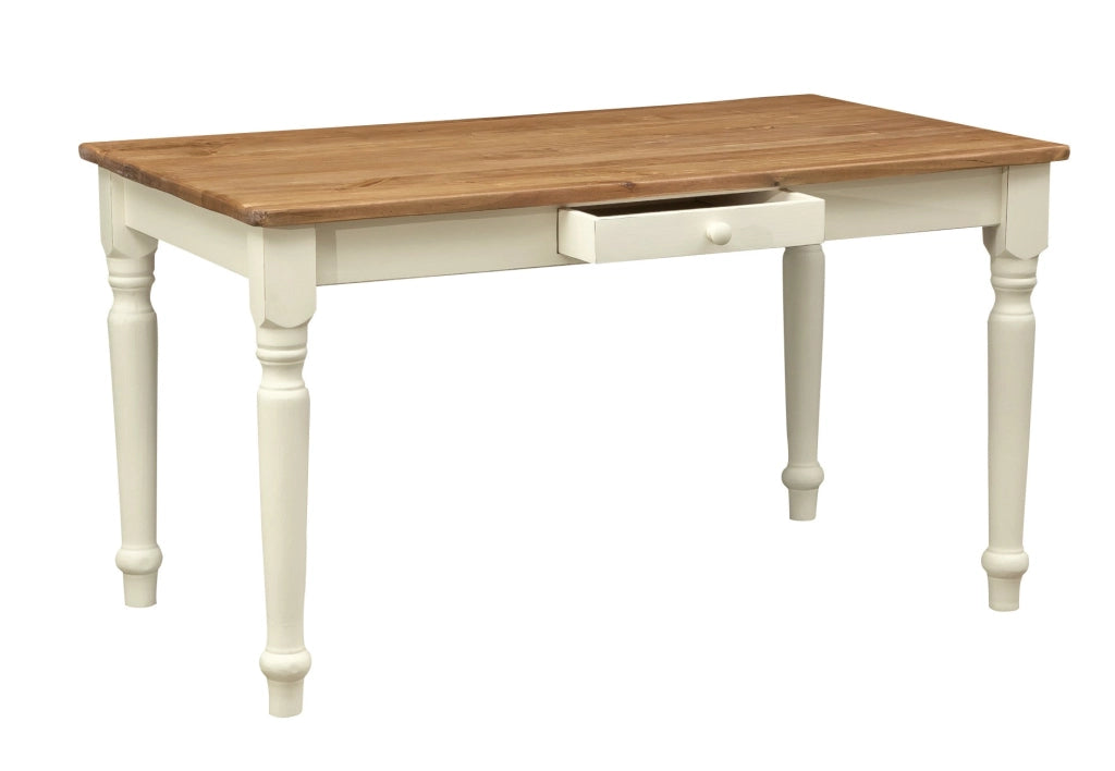 Biscottini Tavolo fisso Country in legno massello di tiglio struttura bianca anticata piano naturale. Made in Italy