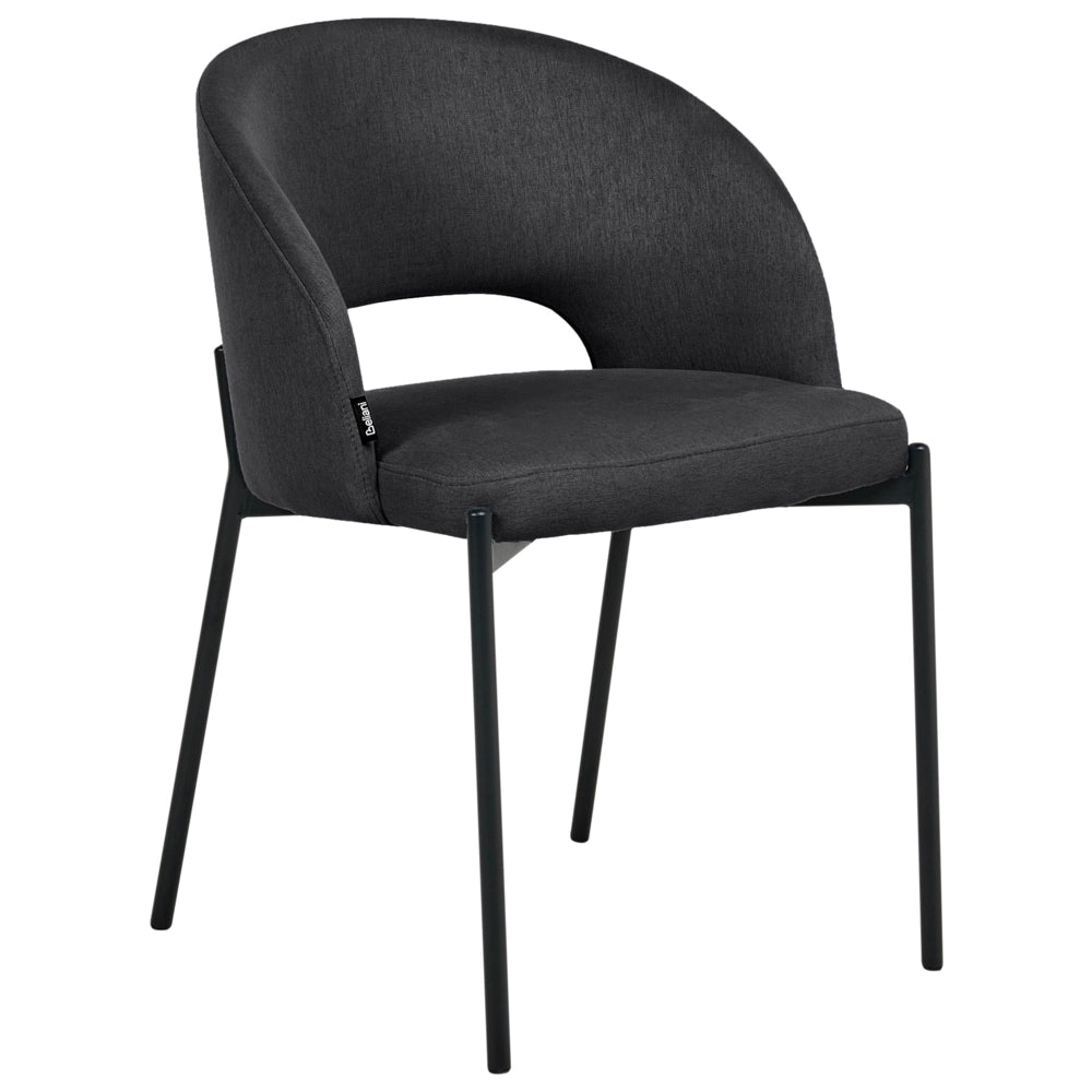 Set di 2 sedie da pranzo tessuto nero e metallo braccioli e schienale con apertura moderna industriale