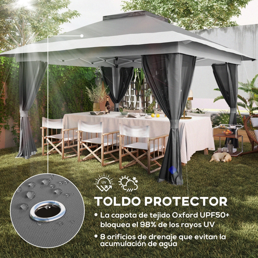 Gazebo Pieghevole 3.6x3.6 m con Pareti in Rete ¨C zephmum ¨C Grigio