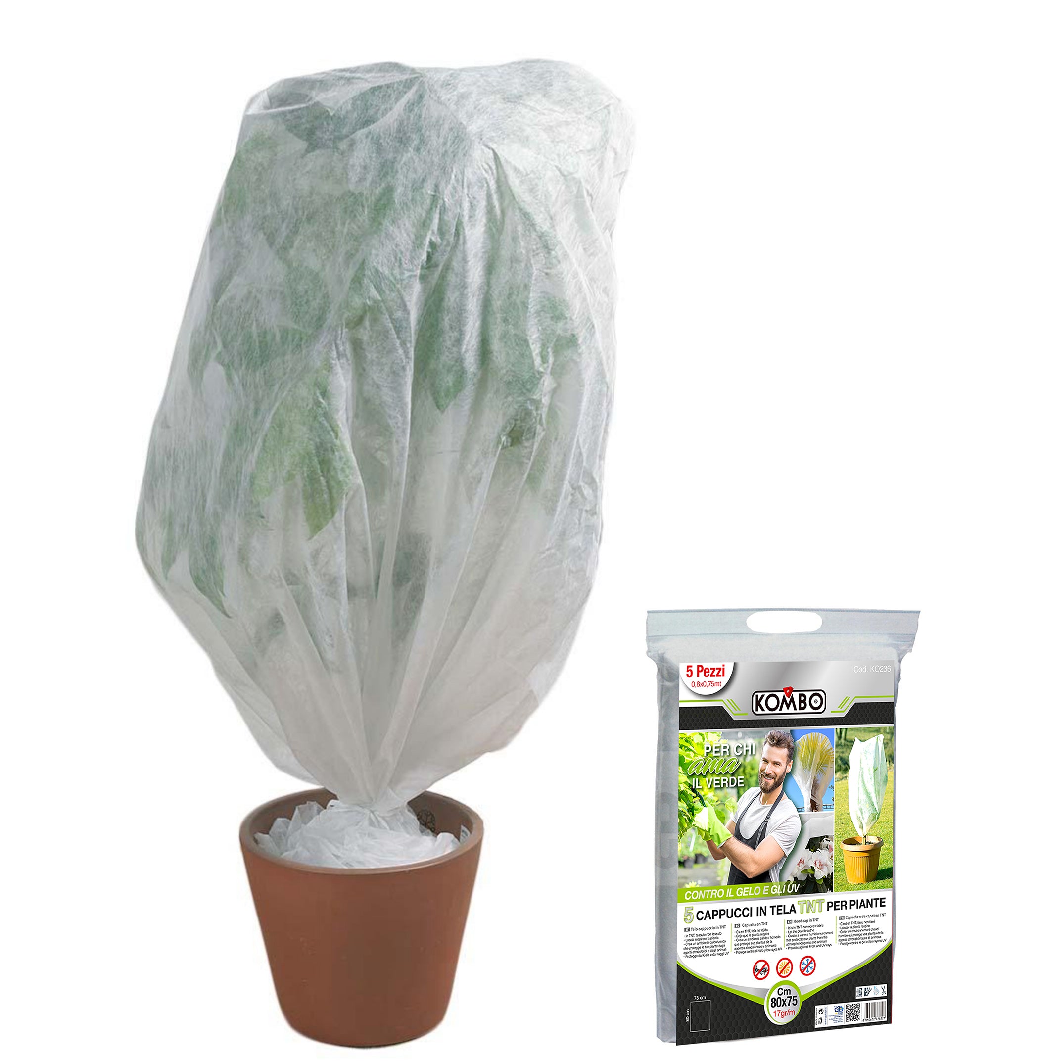 Telo cappuccio in TNT, confezione da 5pz, Misure 0, 8x0,75, 17g/m