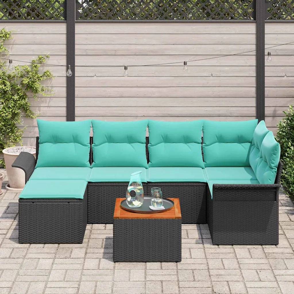 Set Divano da Giardino con cuscino 7 pcs Nero polyrattan 3347354