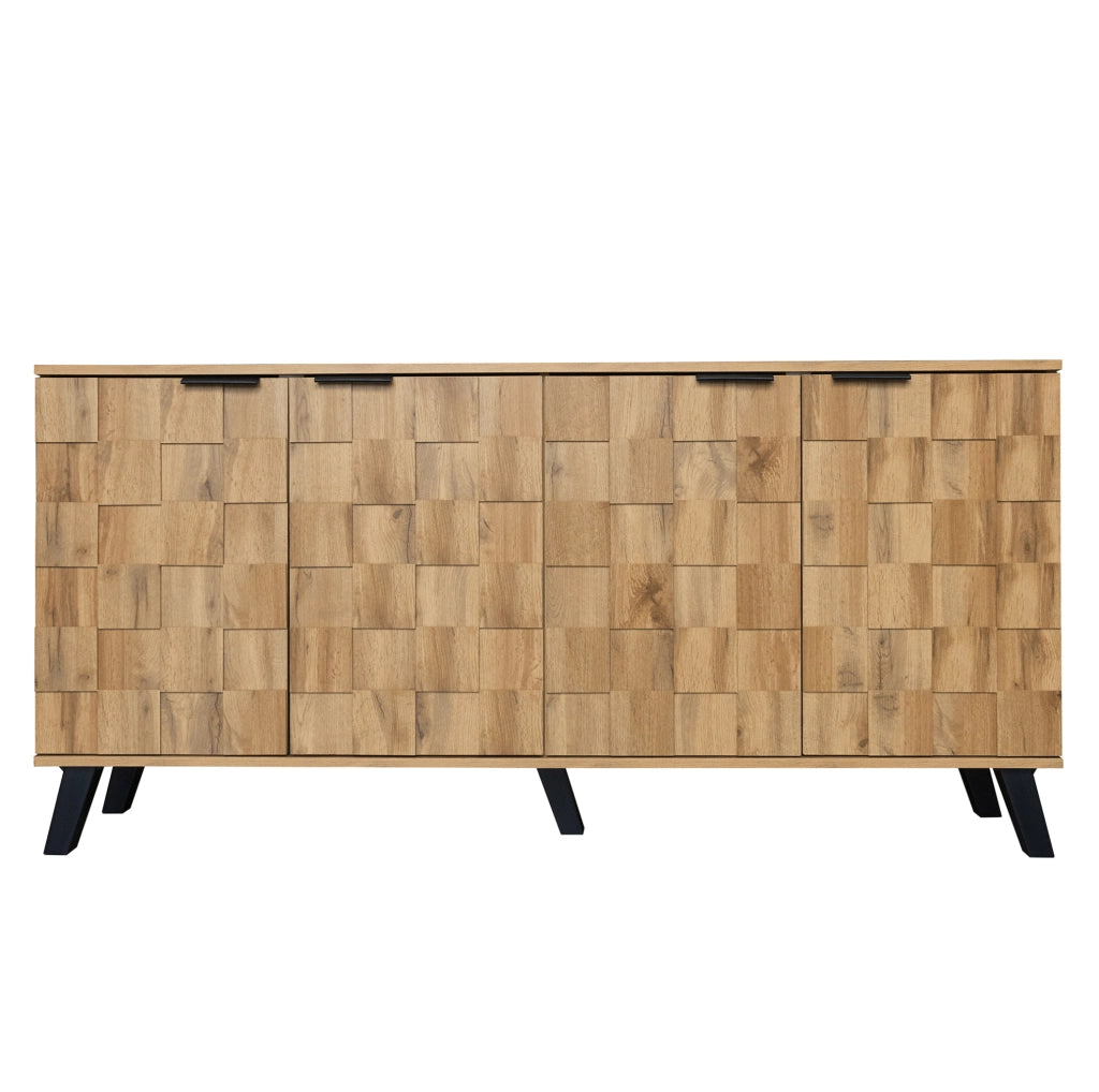 Credenza 160;5x35;5x78 cm con 4 ante; ripiani regolabili; pannello truciolare; colore naturale