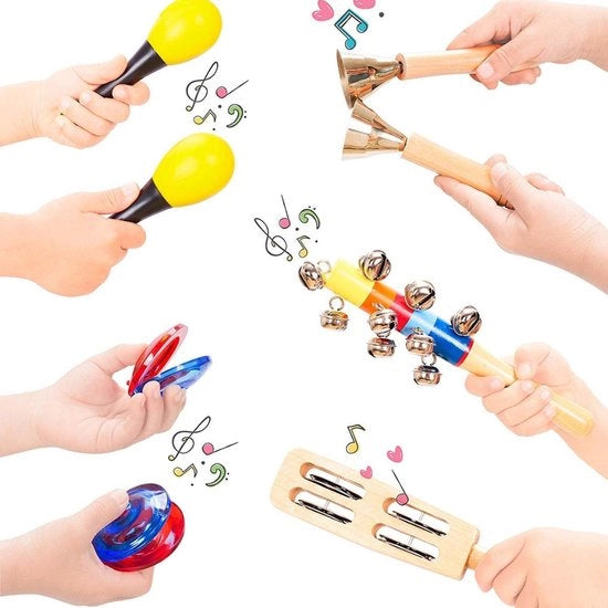 Set di strumenti musicali per bambini - Set di strumenti percussivi per bambini con zaino, tamburo, maracas, scuotitore di percussioni, giocattoli sonori per bambini