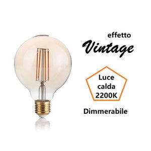 LAMPADINA GLOBO A LED 4W  LUCE CALDA 2200K 350 LM E27 DIMMERABILE VETRO AMBRATO