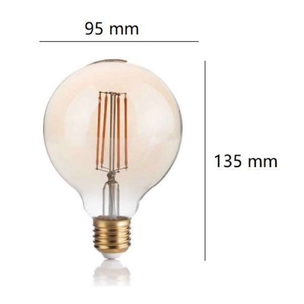 LAMPADINA GLOBO A LED 4W  LUCE CALDA 2200K 350 LM E27 DIMMERABILE VETRO AMBRATO