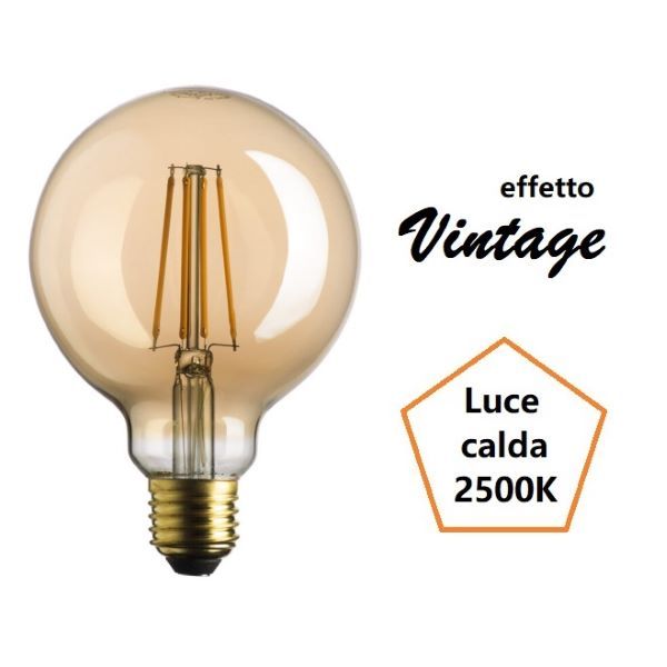 LAMPADINA GLOBO A LED 7W LUCE CALDA 2500K 725 LUMEN E27 VETRO AMBRATO BOT